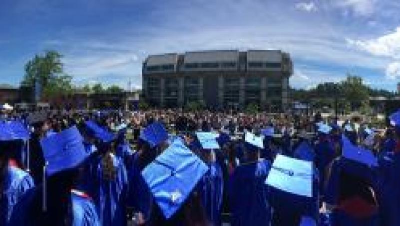 photo of previous graduation in bristow square on main campus