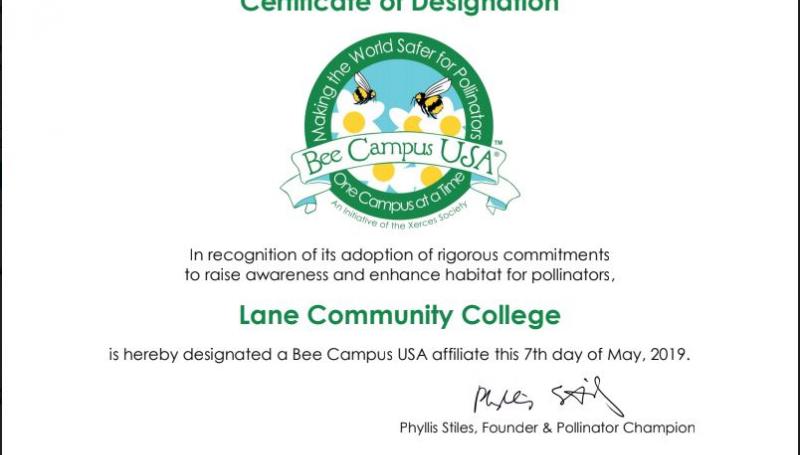 Sustainability Bee Campus USA certificate