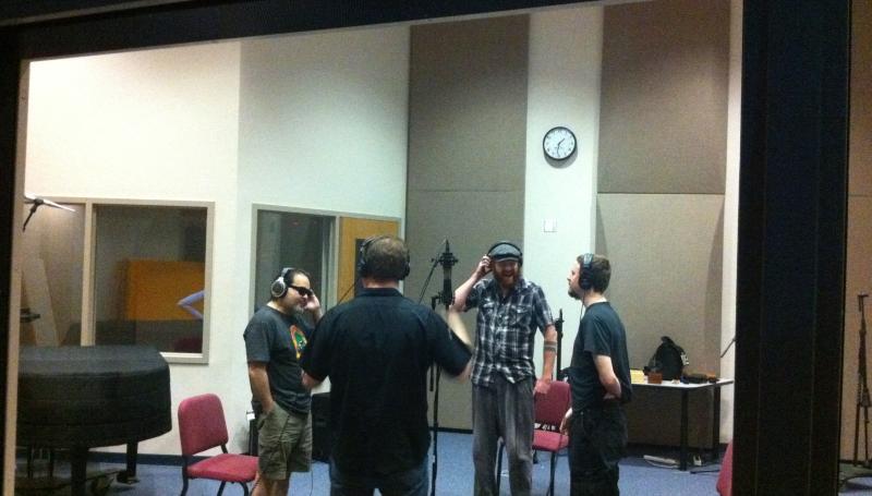 music students singing in a recording studio