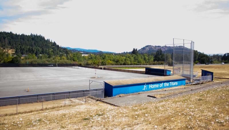 Southwest view of the Baseball field, prepped for turf installation