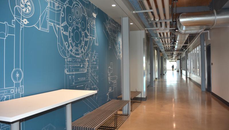 hallway inside ITEC building featuring cool wall design