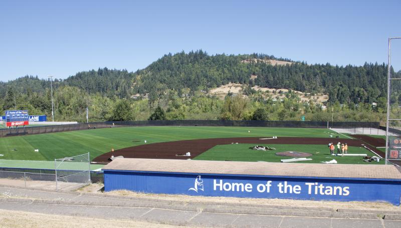 Baseball field showing final stages of turf installation