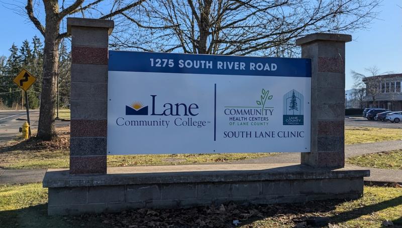 a new sign reading Lane Community College and Community Health Centers of Lane County