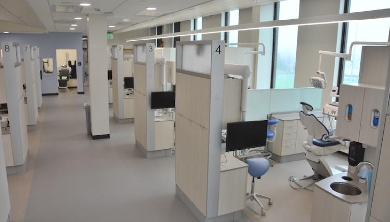 The dental clinic in Bldg. 32 showcasing the new equipment and beautiful views of campus