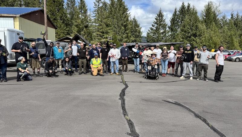 drone students posing with their drones at the rural Oakridge airport