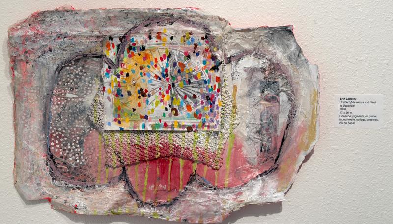 an abstract painting with a colorful facelike drawing on black and white background