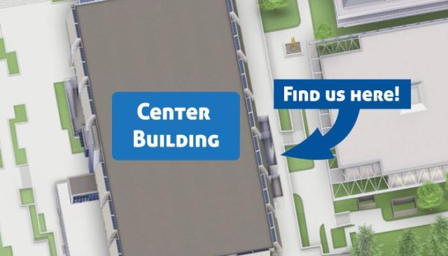 a map of campus showing the location of Titan Pantry on east side of the Center Building