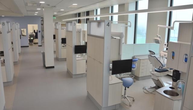 The dental clinic in Bldg. 32 showcasing the new equipment and beautiful views of campus