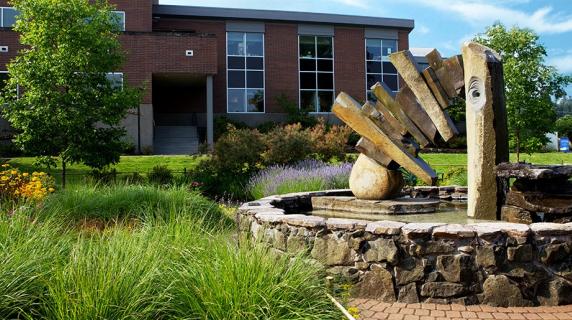 Water sculpture on campus