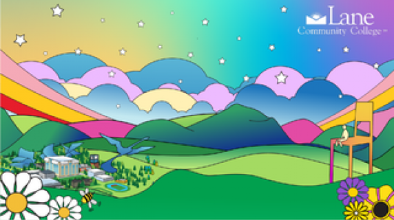 Colorful graphic of campus