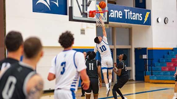 LCC athletes playing basketball