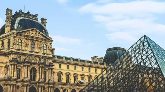The Louvre museum in Paris with the famous glass pyramid