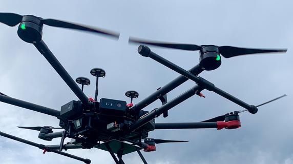 a drone from the LCC drone program flying on Career Day