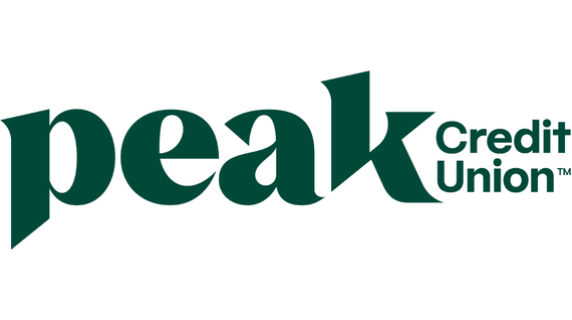 Peak Credit Union Logo in green text with curvy green underline