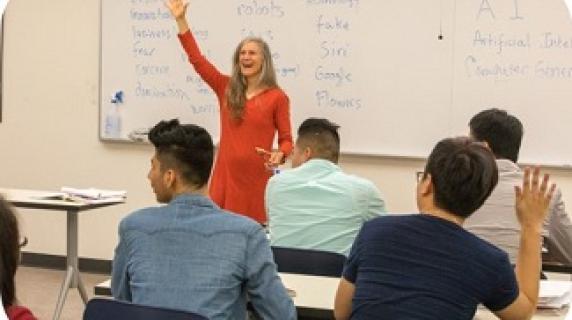 teacher lectures in ESL classroom
