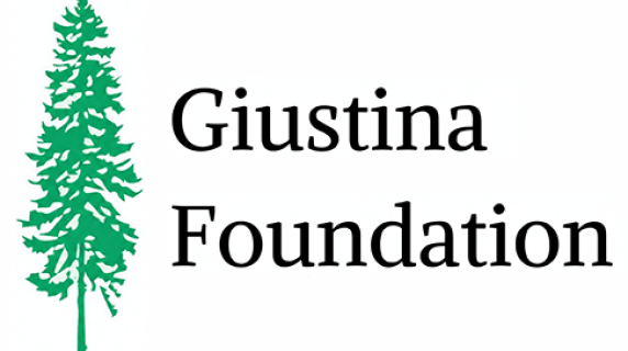 Giustina Foundation logo with white background, green tree on left and black lettering