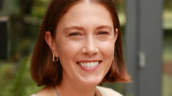 A woman with chin length brown hair