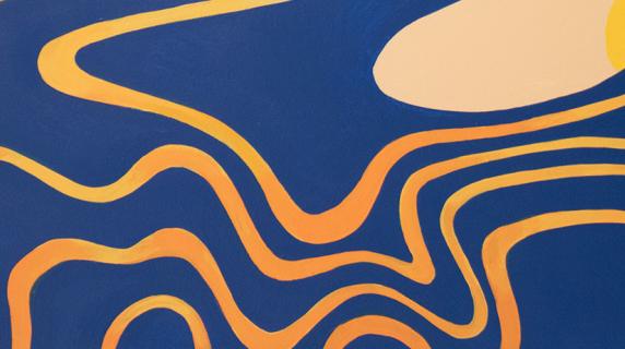 abstract orange wavy lines on a dark blue background, reminiscent of tree rings