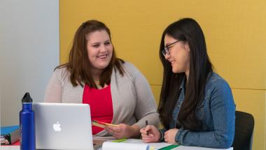 Two students studying together for their online college class