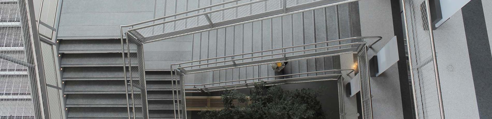 student walking down stairwell