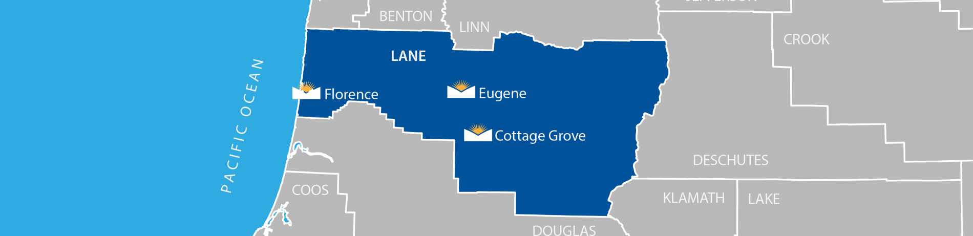 graphic showing LCC's campuses in Lane County