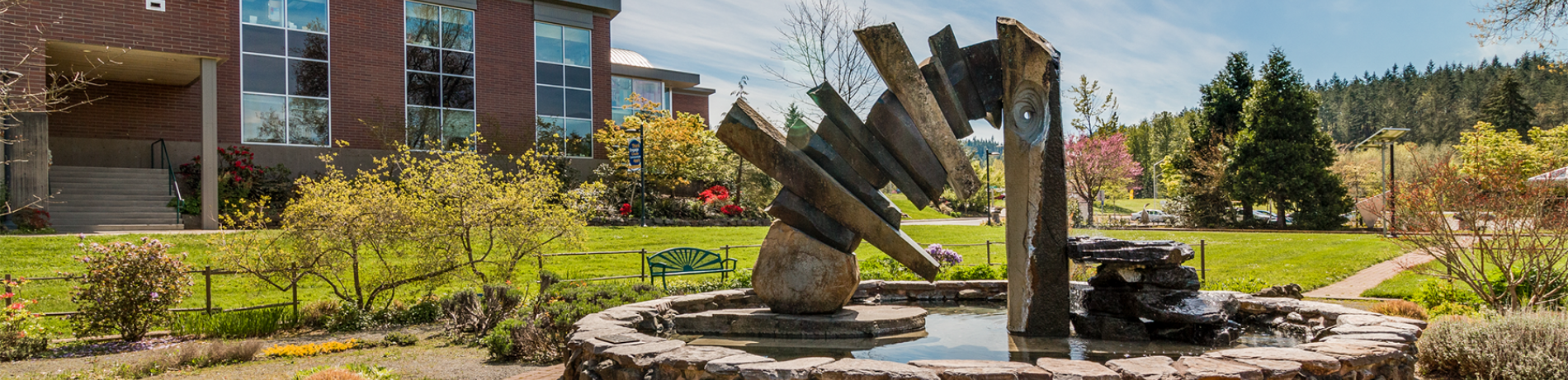 photo of fountain by building 1 on main campus