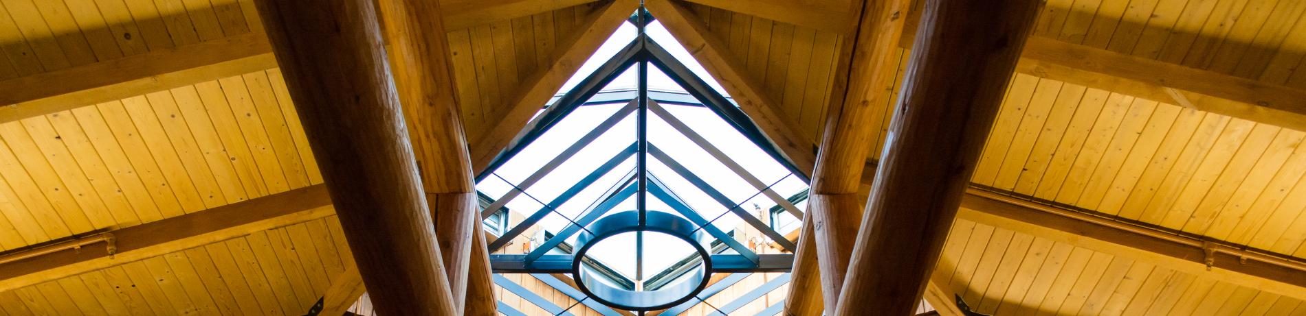LCC longhouse ceiling beams and skylight
