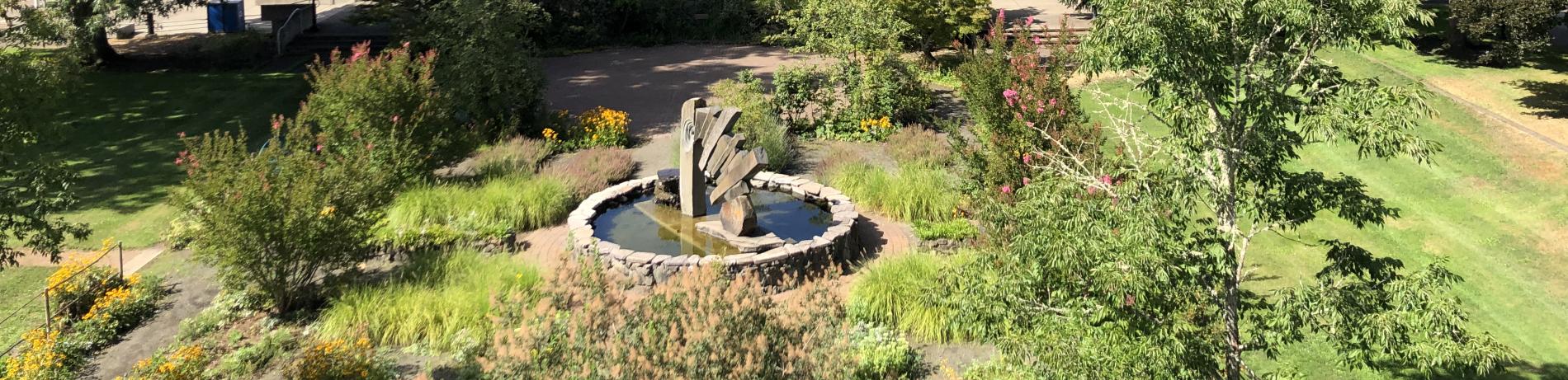 campus fountain on a sunny summer day