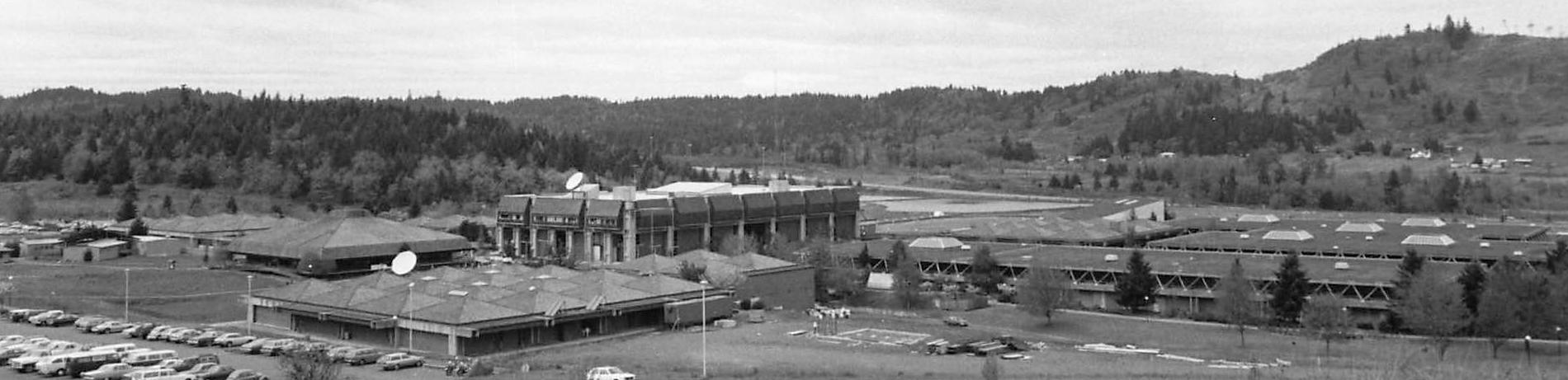 wide view black and white archival photo of lane campus
