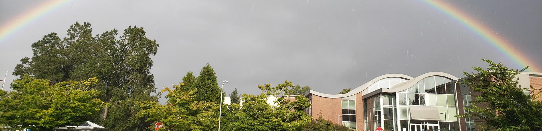 a rainbow over Building 1