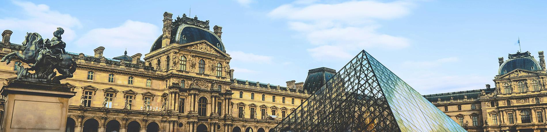 The Louvre museum in Paris with the famous glass pyramid