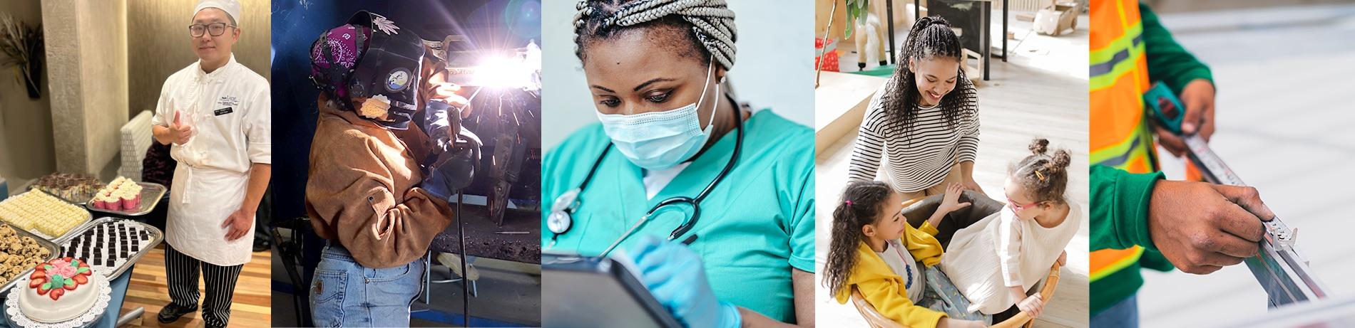 LCC students in various careers like culinary, medical, childcare, and construction