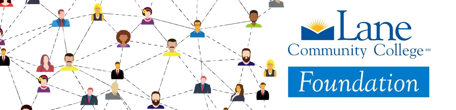 a graphic with a network of diverse people and the LCC Foundation logo