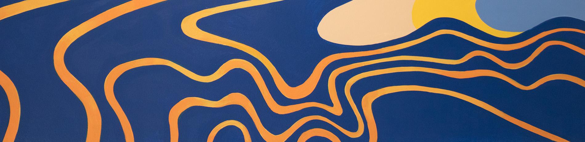 abstract orange wavy lines on a dark blue background, reminiscent of tree rings