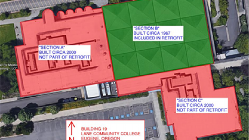 2020 Dec aerial image of building 19 showing section to be seismic retrofit