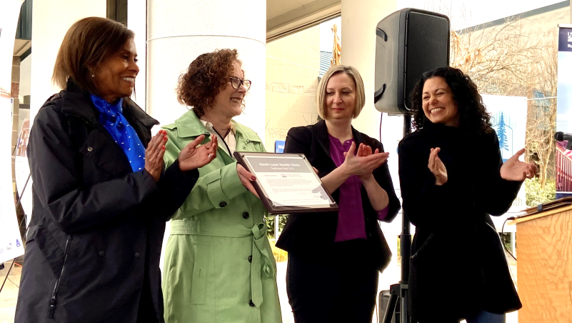 LCC President Stephanie Bulger, U.S. Representative Val Hoyle, Lane County Commissioner Heather Buch and USDA Under Secretary of Rural Development Xochitl Torres Small