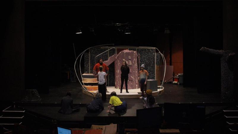 Students rehearse James and the Giant Peach in LCC theater