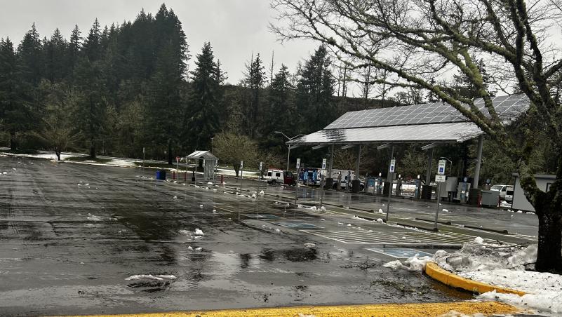 Snow and ice in a parking lot