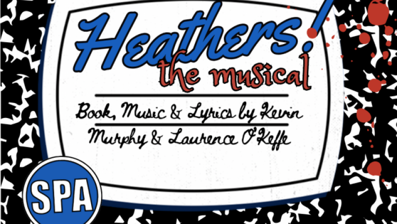 Heathers the musical logo on a notebook cover