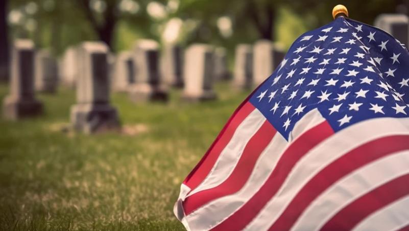 American flag in cemetary