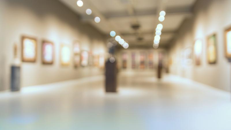 Abstract Blur Defocus Background Lobby of Modern Art Gallery Museum or Showroom exhibit Picture or Painting with Light Bokeh as Modern Urban Lifestyle