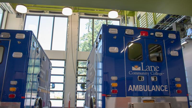 LCC ambulances for the EMS program parked in Building 32