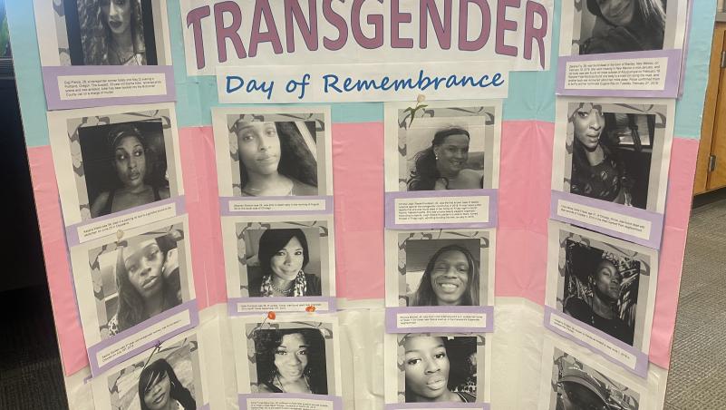 Gender Equity Center Display showing 14 different transgender people in Oregon who have been killed