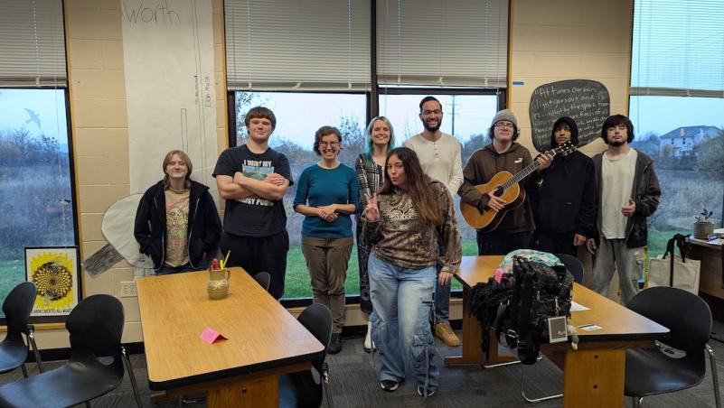 Kalapuya High School students in a Behavioral Health Class pose with their instructor, Casey Reid