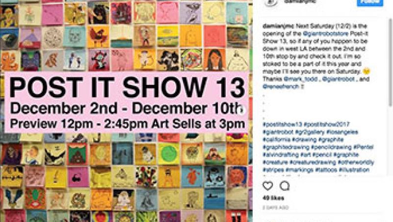 Screen shot of Damian McDonald’s Instagram page promoting the Post-it® Note show image of Damian McDonald’s Instagram page