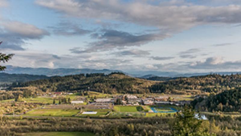 image of main campus, from a hill to the north