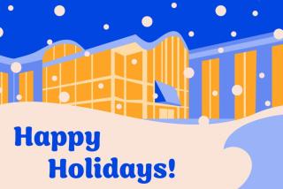 A wintery view of LCC's main campus with the message, "Happy Holidays from all of us at Lane Community College!"