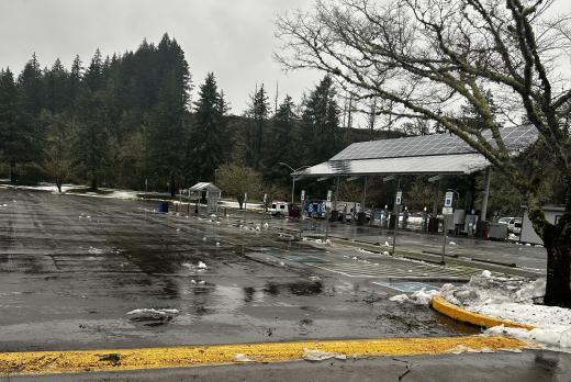 Snow and ice in a parking lot