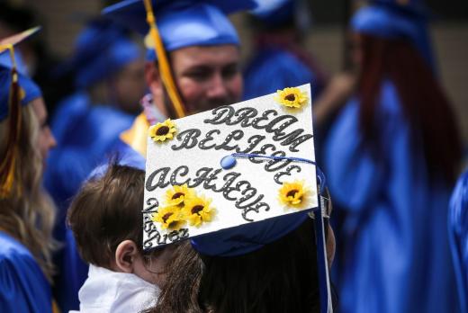 Dream, Believe, Achieve, written on a graduation cap