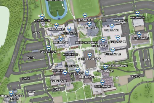 map of LCC campus showing all the buildings